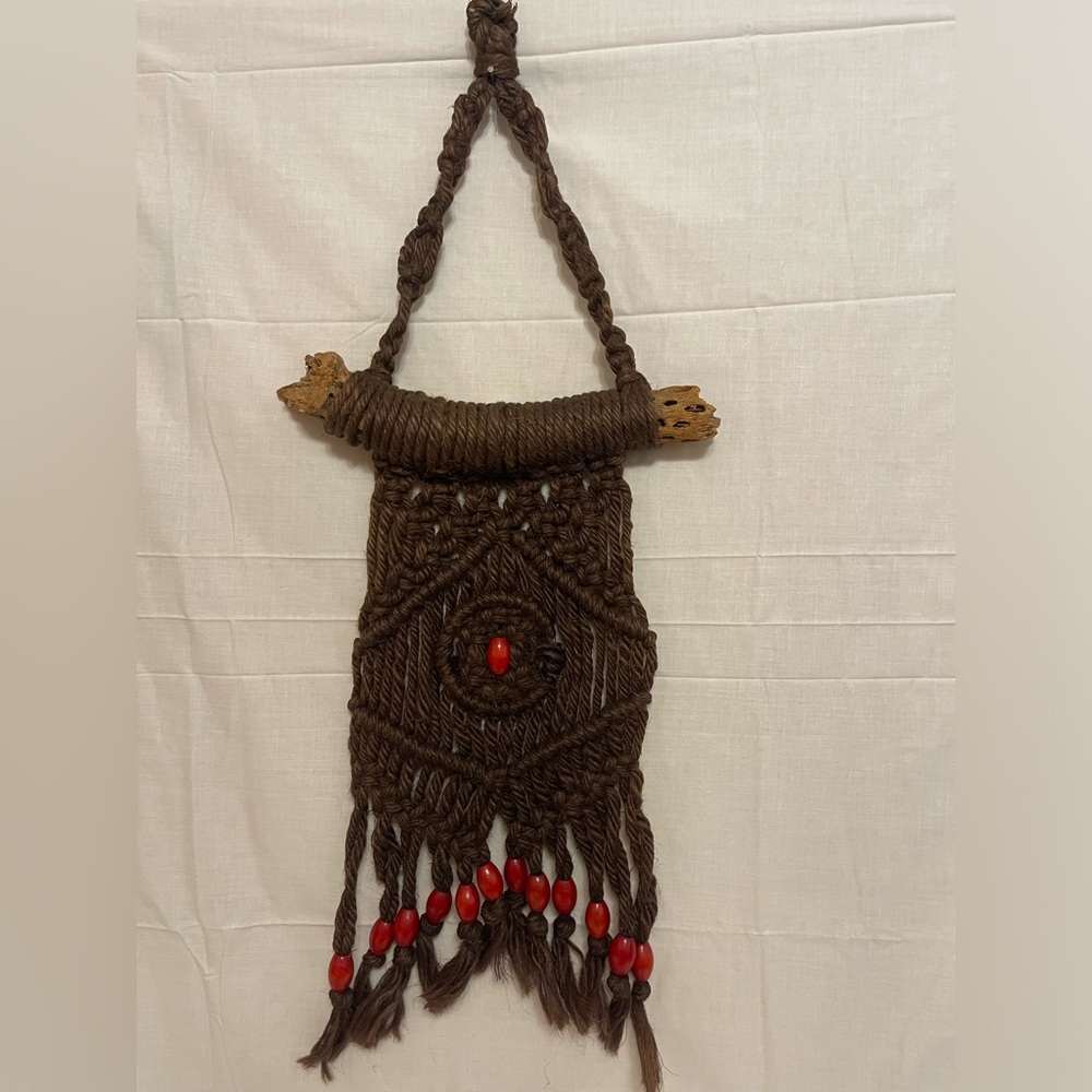 Vintage Brown Macramé Owl Wall Hanging